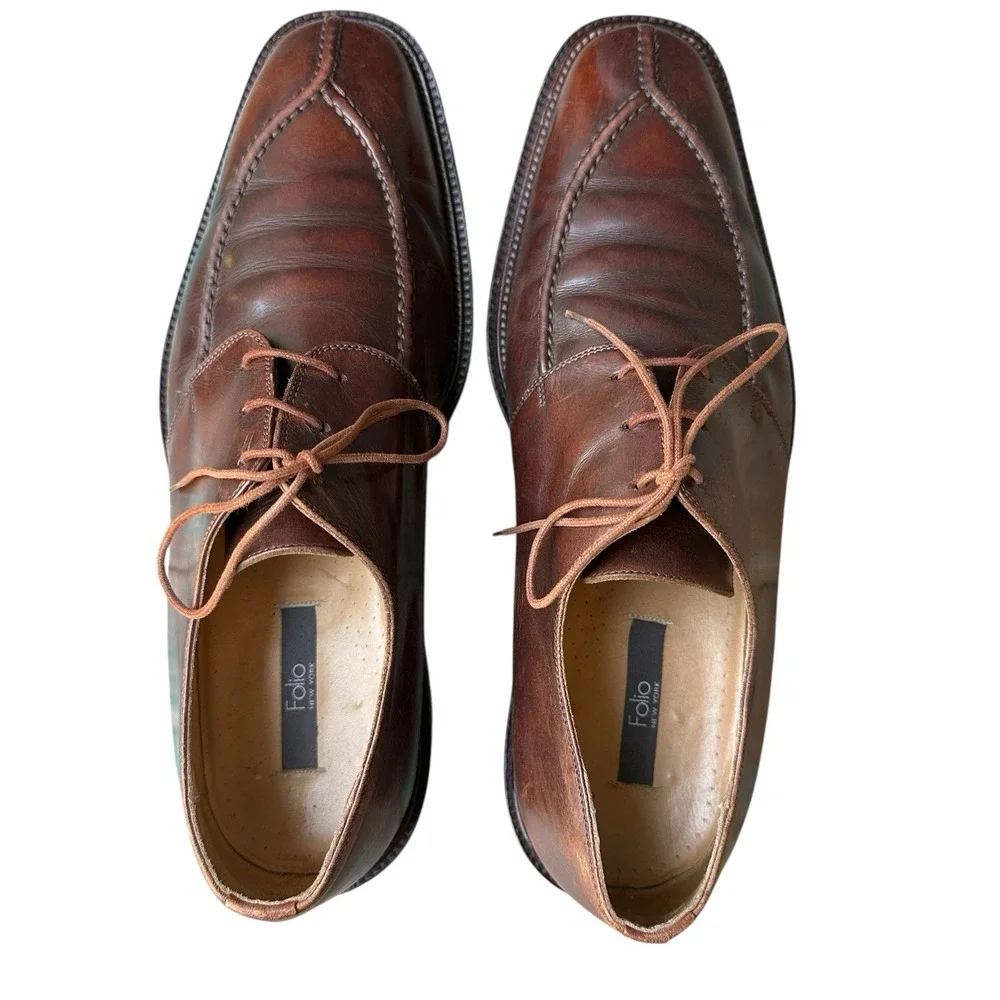 FOLIO New York Oxfords Dress Shoes Men's Size 11M‎ Brown Leather Split Toe Laces